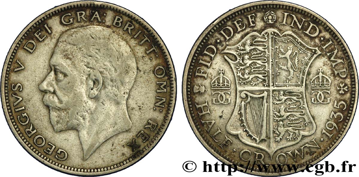 REINO UNIDO 1/2 Crown Georges V / blason 1935  BC+ 