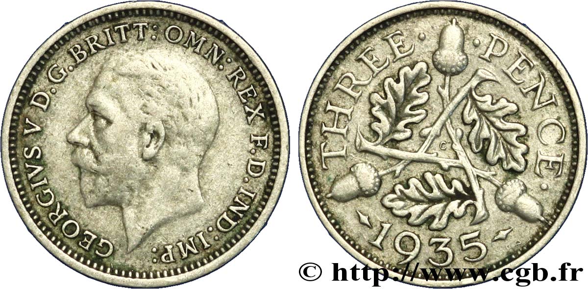 UNITED KINGDOM 3 Pence Georges VI 1935  XF 