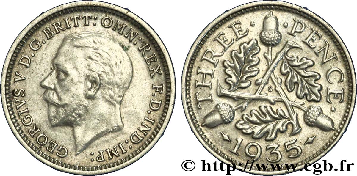 VEREINIGTEN KÖNIGREICH 3 Pence Georges VI 1935  VZ 