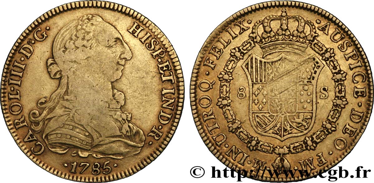 MESSICO 8 Escudos or Charles IIII d’Espagne / écu couronné 1785 Mexico MB/BB 