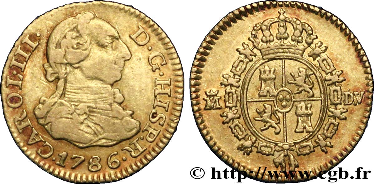 SPAGNA 1/2 Escudo Charles III / armes D.V. 1786 Madrid BB 