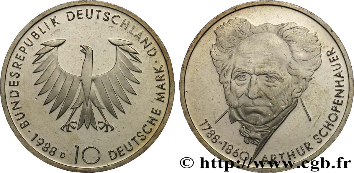 GERMANY 10 Mark / Arthur Schopenhauer 1988 Munich - D AU 