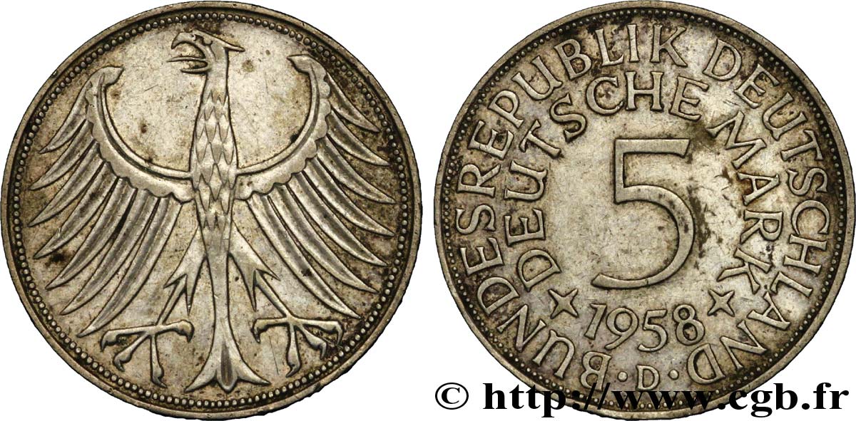 ALEMANIA 5 Mark aigle héraldique  1958 Munich - D MBC 