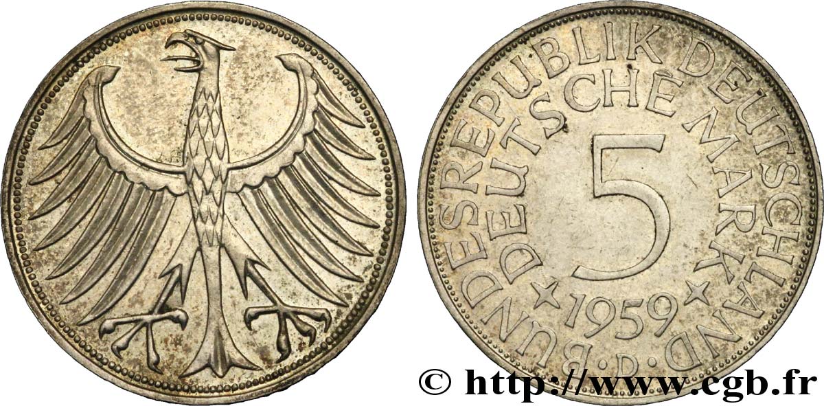 DEUTSCHLAND 5 Mark aigle héraldique  1959 Munich - D VZ 