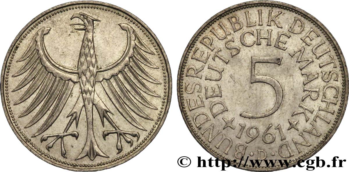 ALEMANIA 5 Mark aigle héraldique  1961 Munich - D EBC 