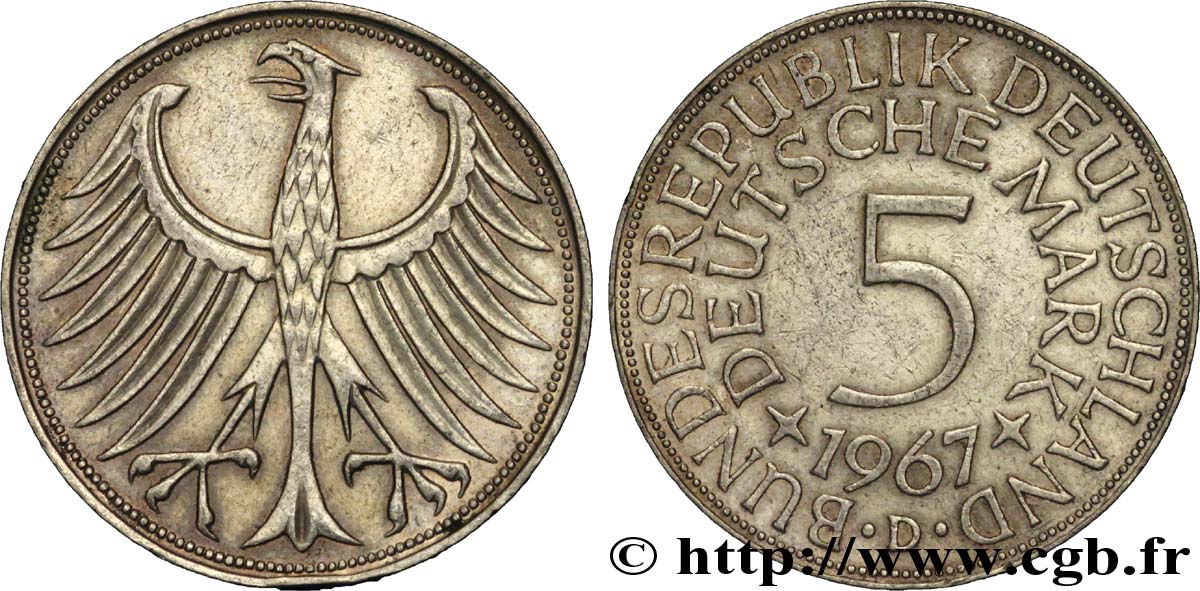 ALEMANIA 5 Mark aigle héraldique 1967 Munich - D MBC+ 