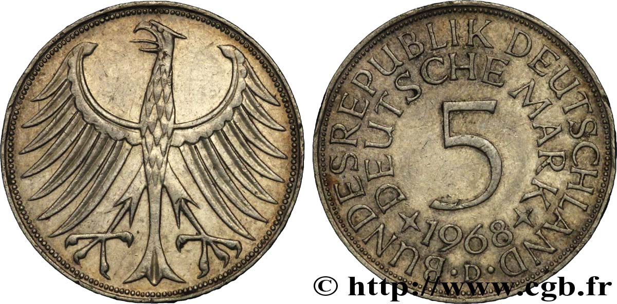 GERMANIA 5 Mark aigle héraldique 1968 Munich - D q.SPL 