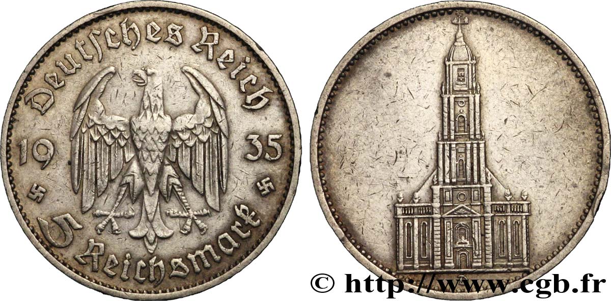 DEUTSCHLAND 5 Reichsmark église de la garnison de Potsdam 1935 Munich SS 