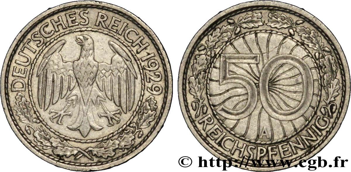 DEUTSCHLAND 50 Reichspfennig aigle 1929 Berlin fVZ 