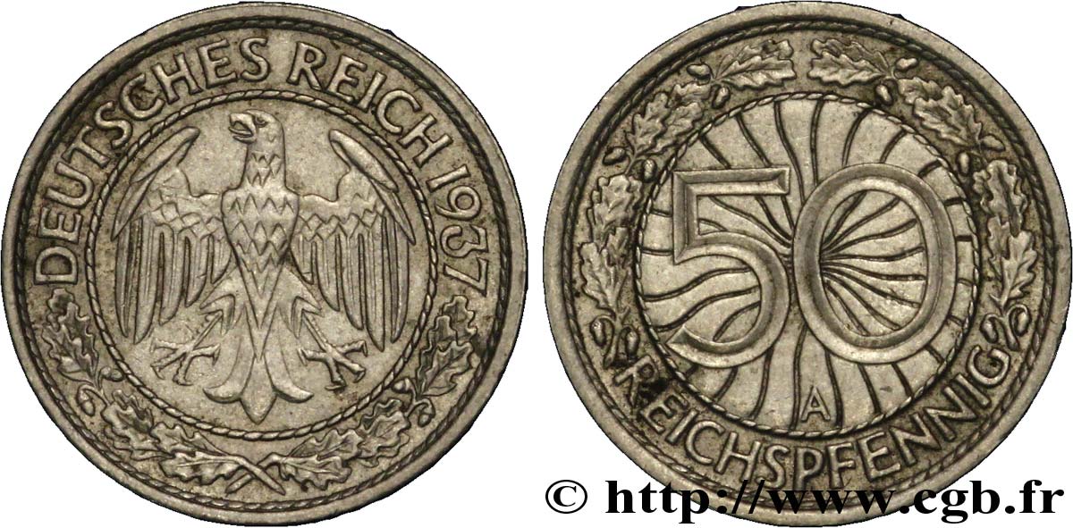 DEUTSCHLAND 50 Reichspfennig aigle 1937 Berlin fVZ 