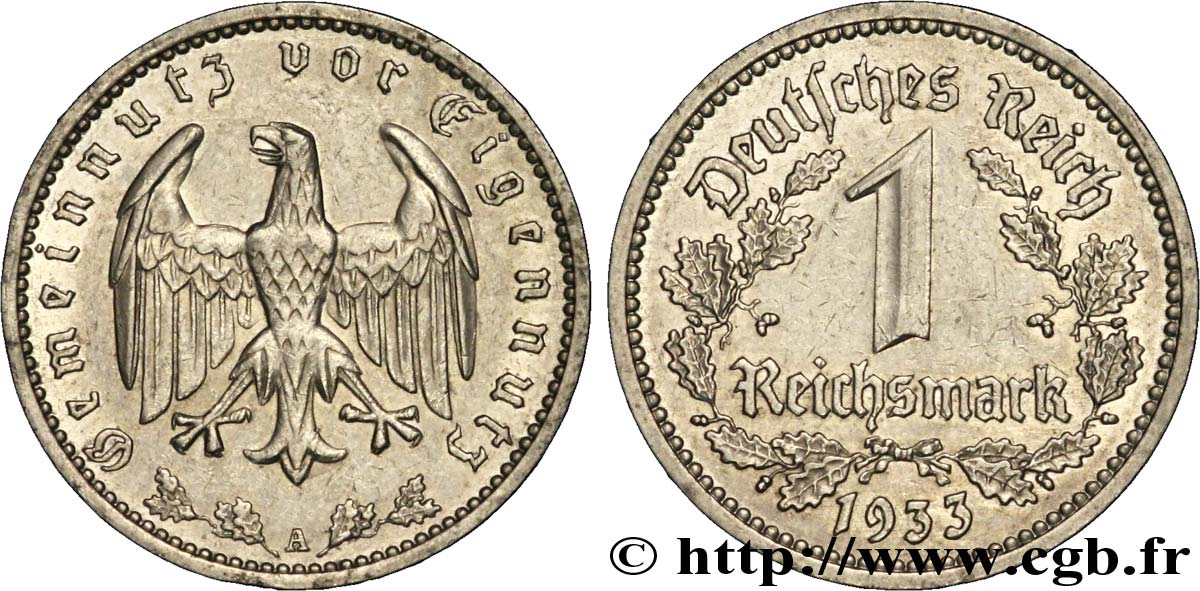 DEUTSCHLAND 1 Reichsmark aigle 1933 Berlin fVZ 