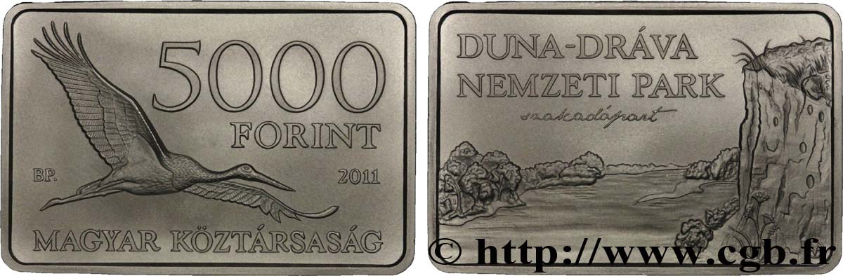 UNGHERIA 5000 Forint parc national Duna-Dráva : cigogne noire / vue des rives 2011  FDC 