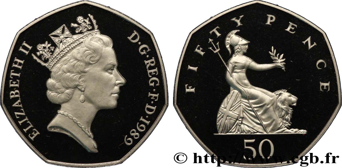 VEREINIGTEN KÖNIGREICH 50 Pence Proof Elisabeth II / Britannia 1989  ST 