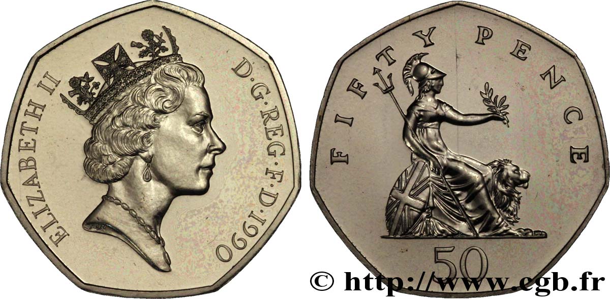 VEREINIGTEN KÖNIGREICH 50 Pence Elisabeth II / Britannia 1990  ST 