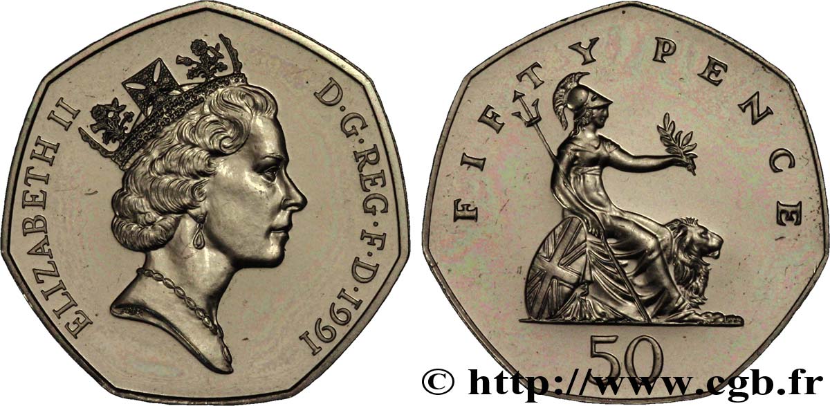 VEREINIGTEN KÖNIGREICH 50 Pence Elisabeth II / Britannia 1991  ST 
