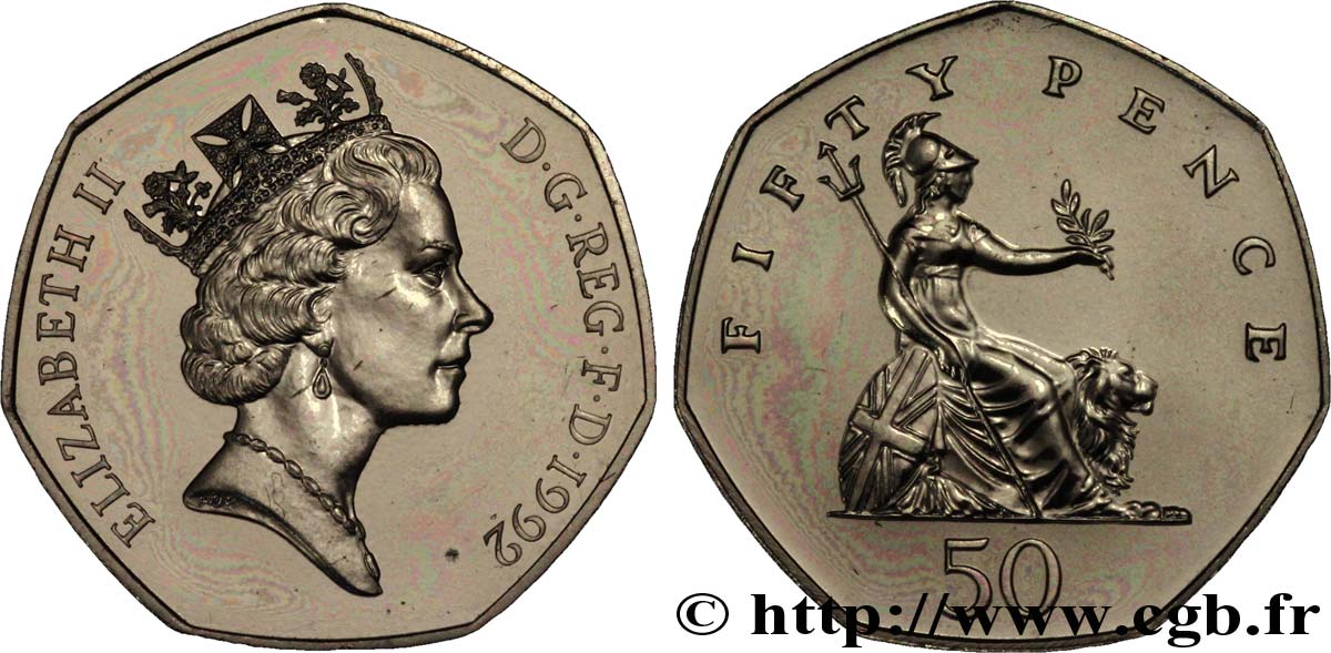 REINO UNIDO 50 Pence Elisabeth II / Britannia 1992  FDC 