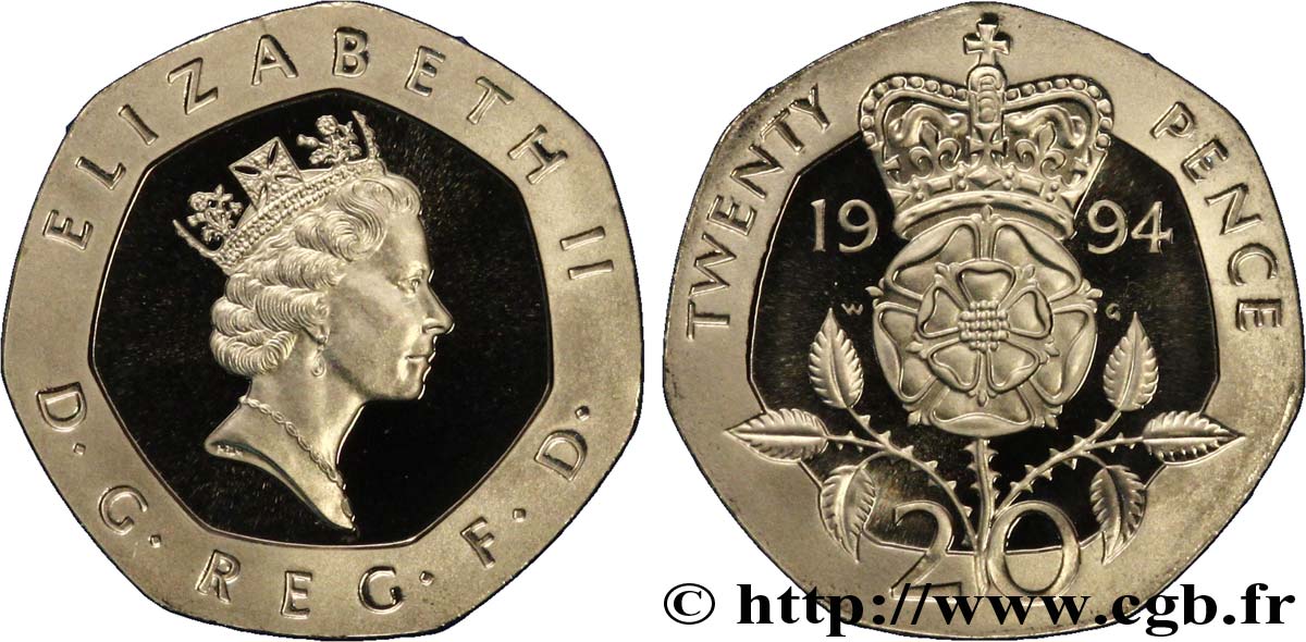 REGNO UNITO 20 Pence Proof Elisabeth II / emblème à la rose 1994  FDC 