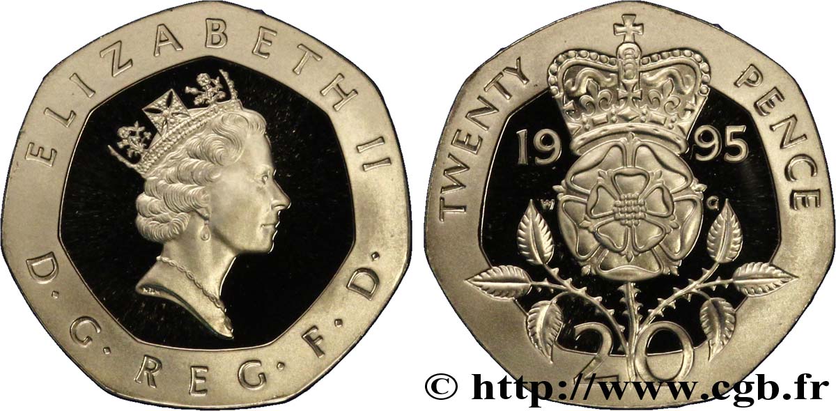 ROYAUME-UNI 20 Pence Proof Elisabeth II / emblème à la rose 1995  FDC 