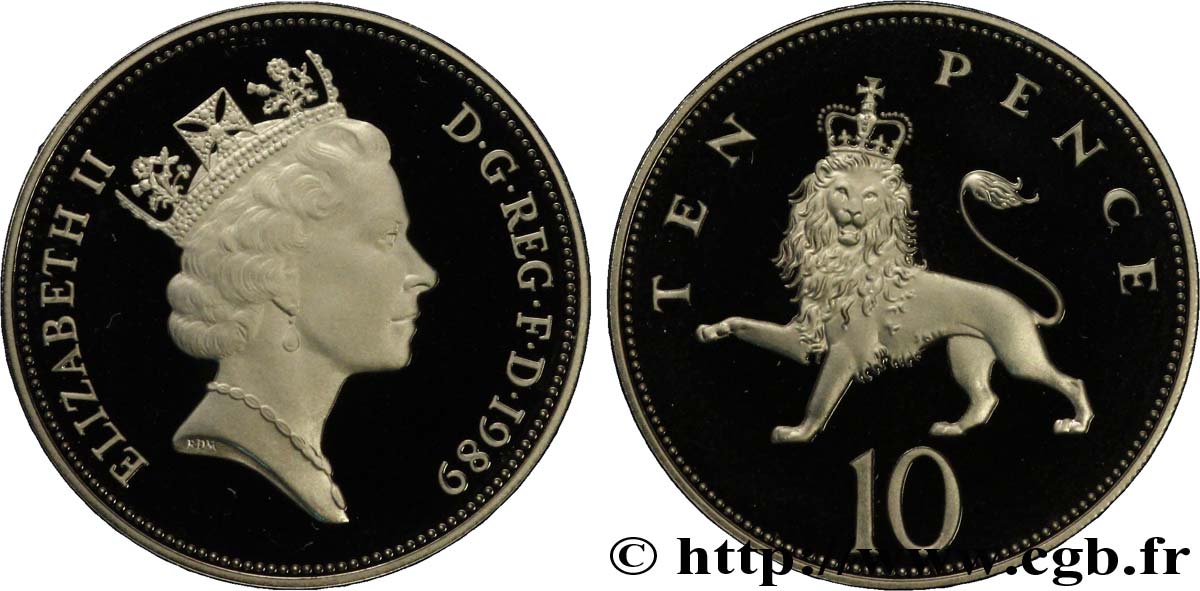 VEREINIGTEN KÖNIGREICH 10 Pence Proof Elisabeth II / lion couronné 1989  ST 