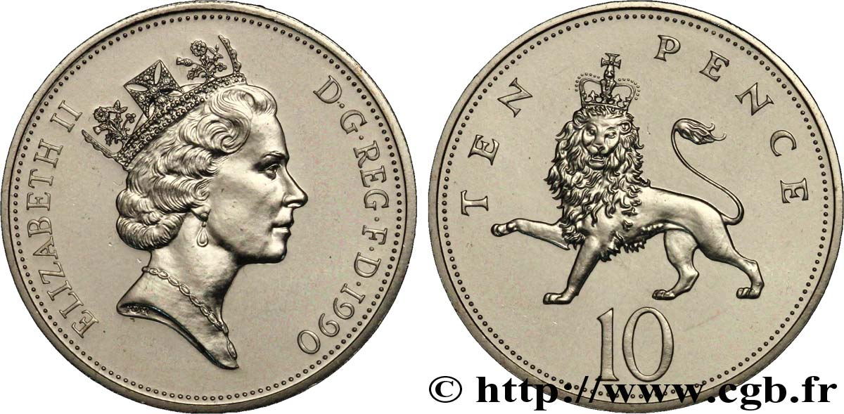 VEREINIGTEN KÖNIGREICH 10 Pence Elisabeth II / lion couronné 1990  ST 