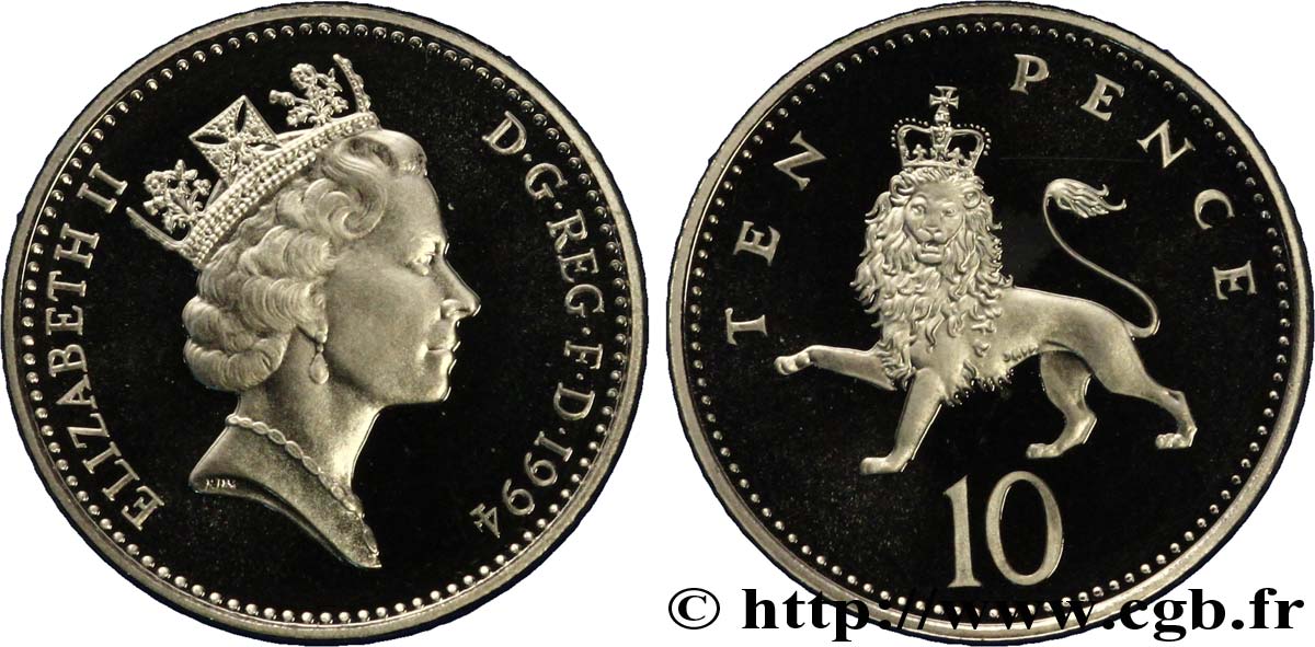 VEREINIGTEN KÖNIGREICH 10 Pence Proof Elisabeth II / lion couronné 1994  ST 