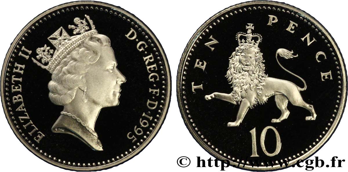 REINO UNIDO 10 Pence Proof Elisabeth II / lion couronné 1995  FDC 