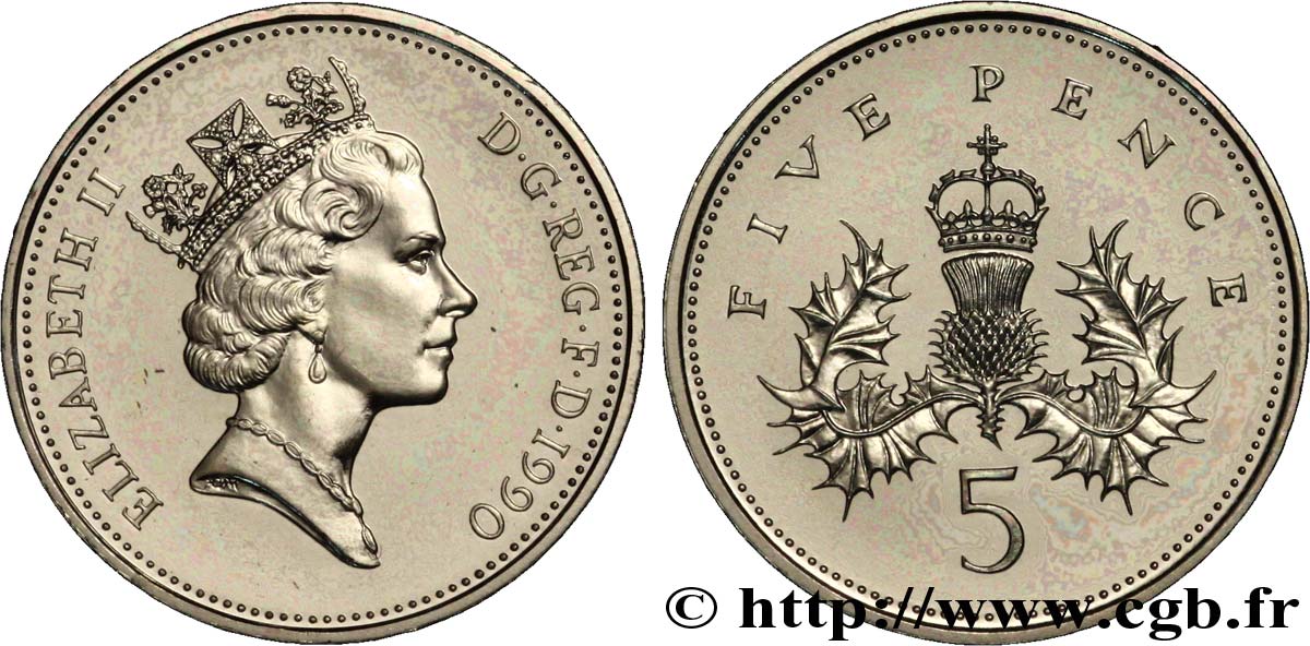 UNITED KINGDOM 5 Pence Elisabeth II / chardon couronné 1990  MS 