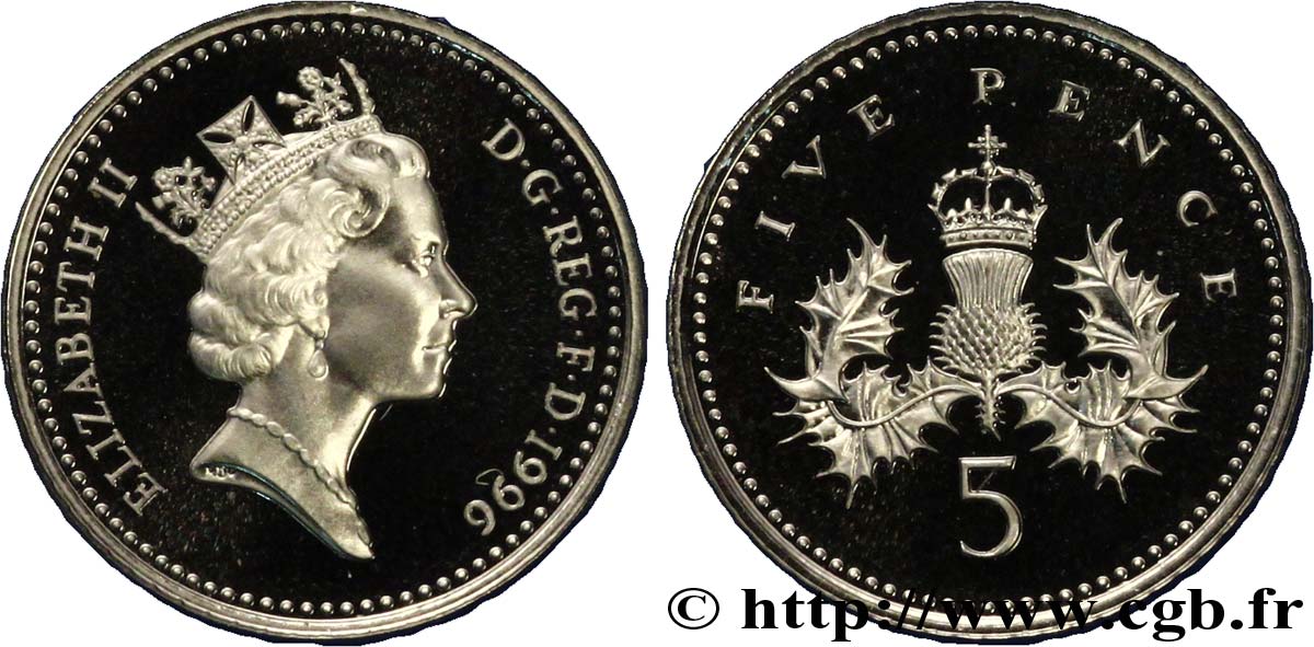 VEREINIGTEN KÖNIGREICH 5 Pence Proof Elisabeth II / chardon couronné 1996  ST 