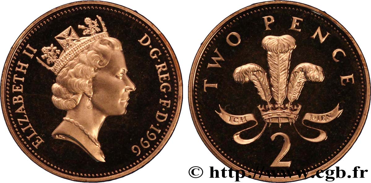 REINO UNIDO 2 Pence Proof Elisabeth II / insigne des Princes de Galles 1996  FDC 