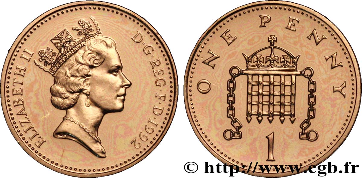 ROYAUME-UNI 1 Penny Elisabeth II / herse couronnée 1992  FDC 