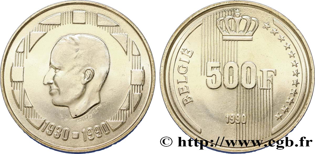 BÉLGICA 500 Francs Proof légende flamande 60e anniversaire du roi Baudouin 1990 Bruxelles SC 