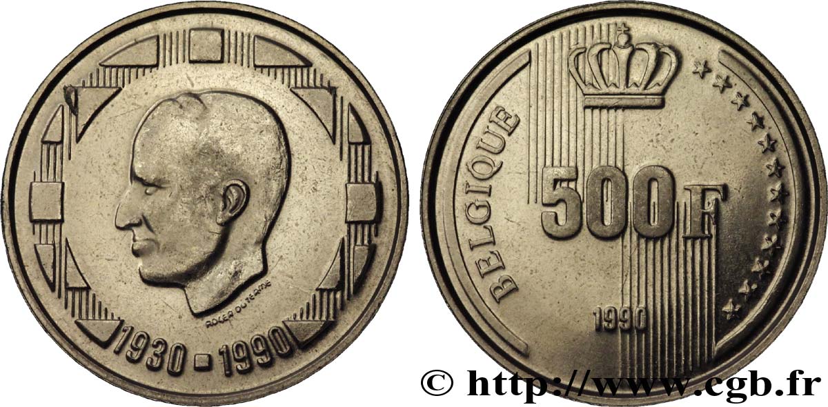 BELGIO 500 Francs Proof légende française 60e anniversaire du roi Baudouin 1990 Bruxelles SPL 