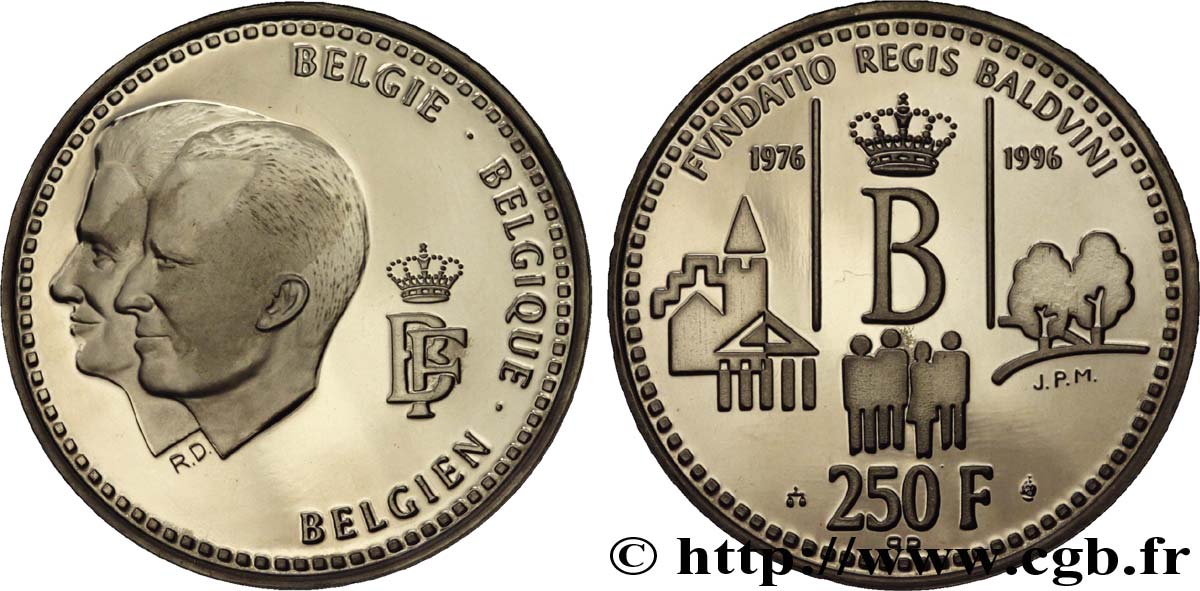 BÉLGICA 250 Francs 20e anniversaire de la fondation du roi Baudouin 1996 Bruxelles SC 