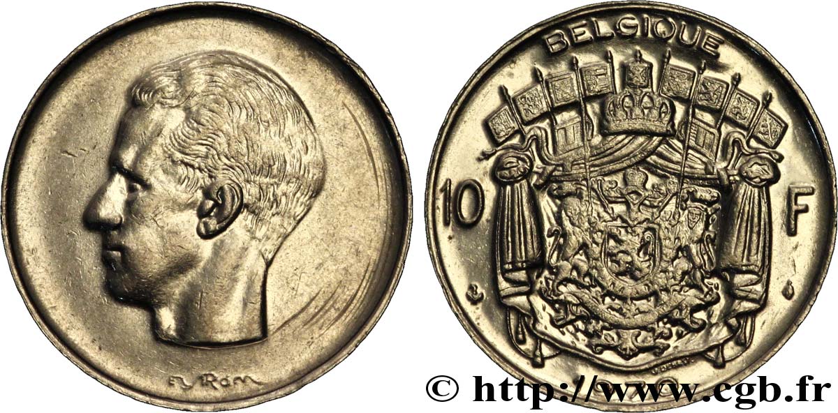 BELGIEN 10 Francs roi Baudouin légende française 1970 Bruxelles VZ 