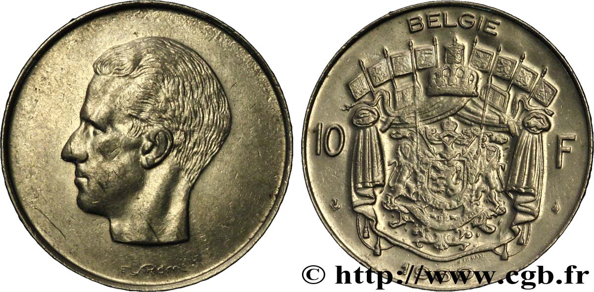 BÉLGICA 10 Francs roi Baudouin légende flamande 1969 Bruxelles EBC 