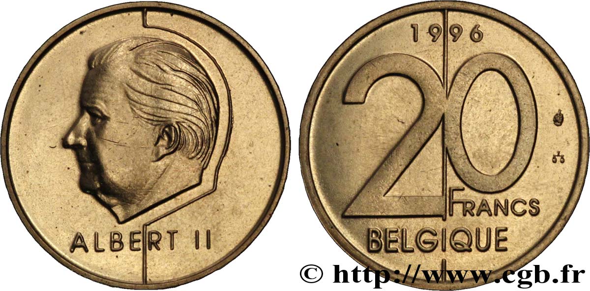 BELGIUM 20 Francs légende française Albert II 1996  MS 