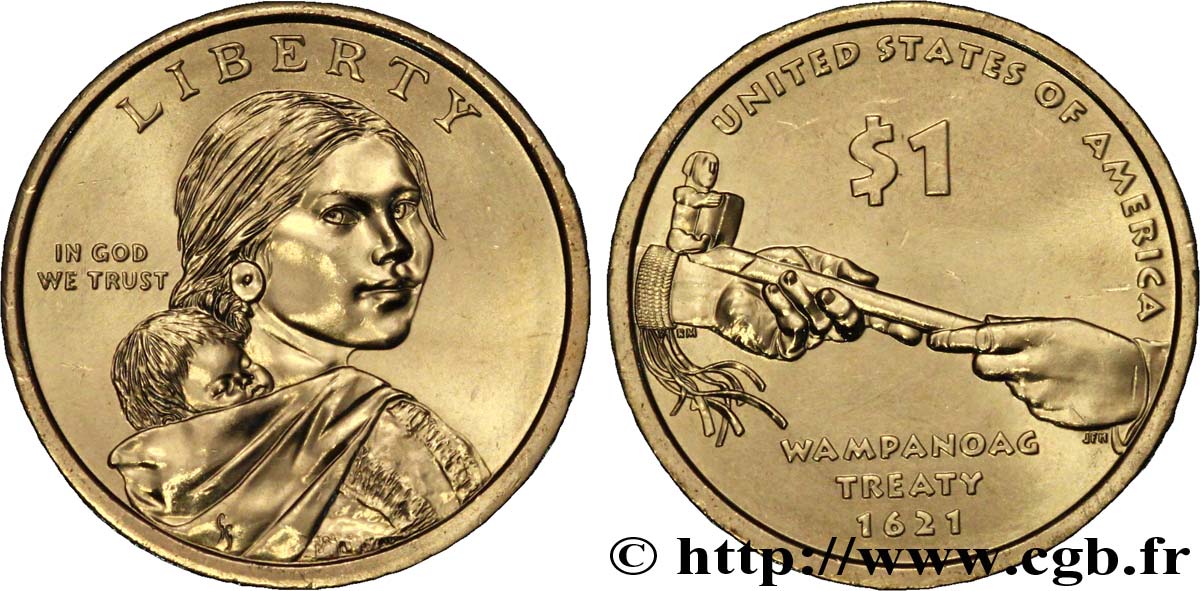 STATI UNITI D AMERICA 1 Dollar Sacagawea / Traité de Wampanoag  type tranche A 2011 Philadelphie - P MS 