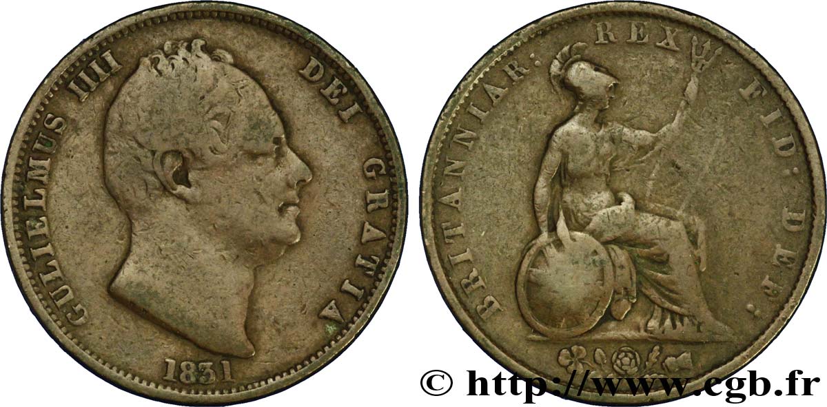 UNITED KINGDOM 1/2 Penny Guillaume IV / Britannia 1831  VF 