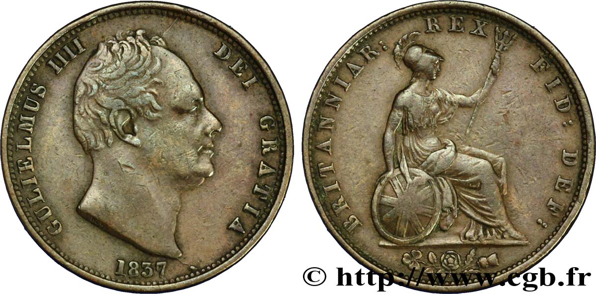 UNITED KINGDOM 1/2 Penny Guillaume IV / Britannia 1837  XF 
