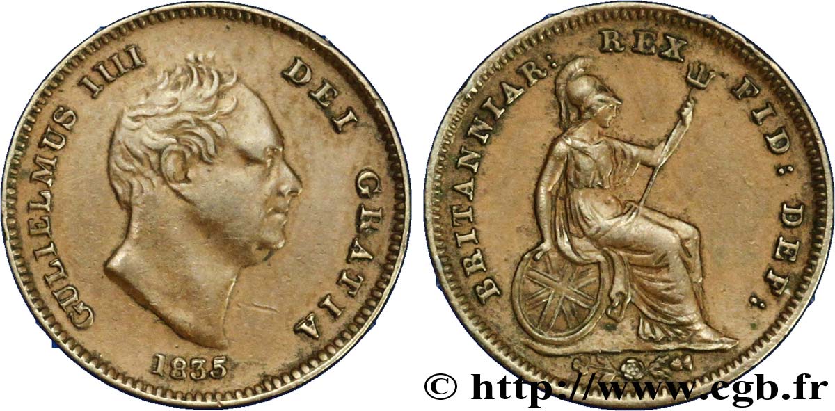 UNITED KINGDOM 1/3 Farthing Guillaume IV 1835  AU 