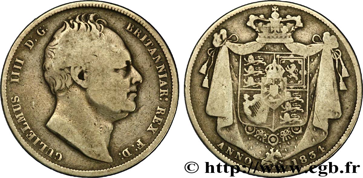 UNITED KINGDOM 1/2 Crown Guillaume IV 1834  VF 