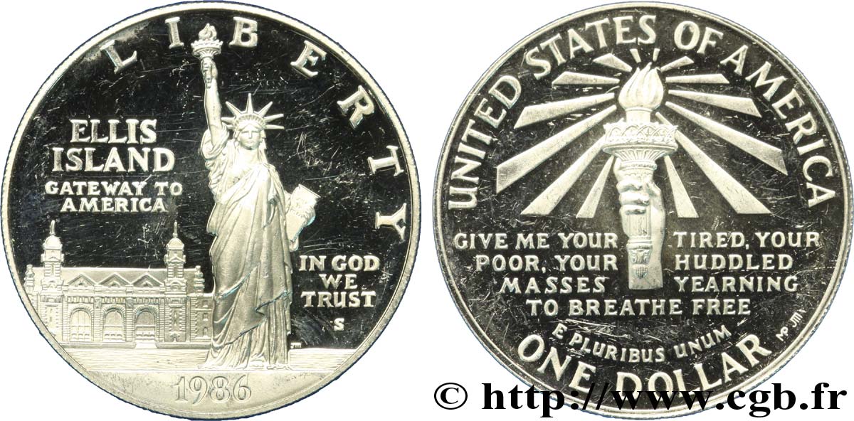 VEREINIGTE STAATEN VON AMERIKA 1 Dollar Proof Statue de la Liberté, Ellis Island 1986 San Francisco - S VZ 