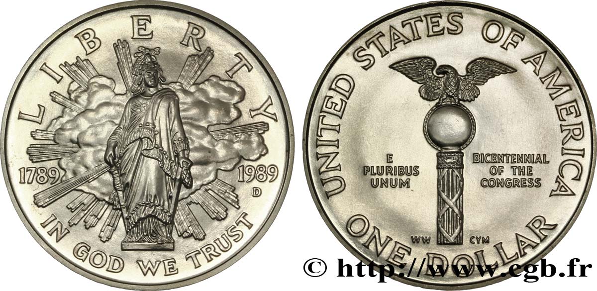 STATI UNITI D AMERICA 1 Dollar bicentennaire du Congrès 1989 Denver FDC 