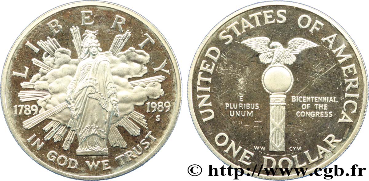 STATI UNITI D AMERICA 1 Dollar Proof bicentennaire du Congrès 1989 San Francisco - S MS 