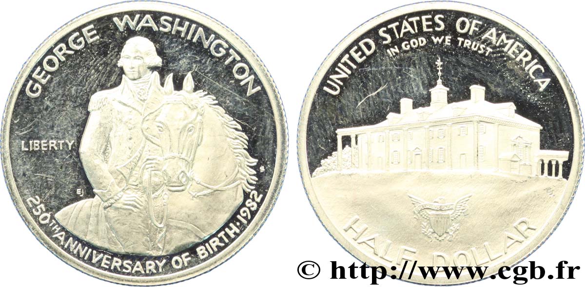 UNITED STATES OF AMERICA 1/2 Dollar Proof 250e anniversaire de la naissance de George Washington 1982 San Francisco - S AU 