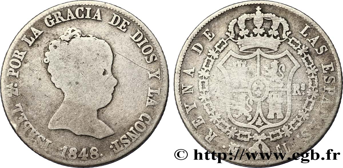 SPAGNA 4 Reales Isabelle II 1848 Madrid MB 