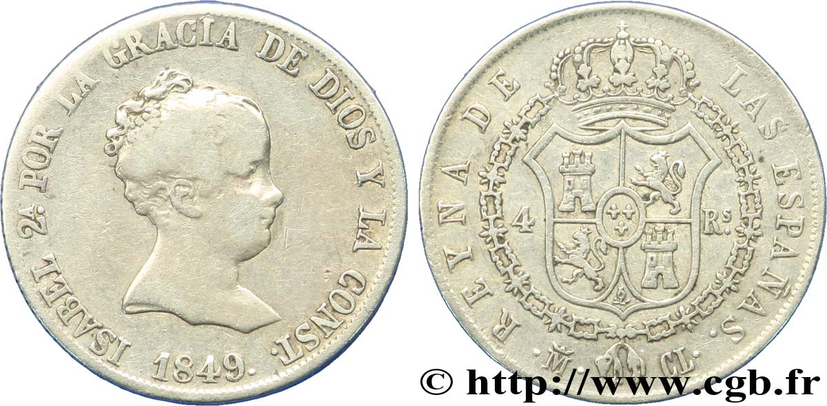 ESPAÑA 4 Reales  Isabelle II  1849 Madrid BC+ 