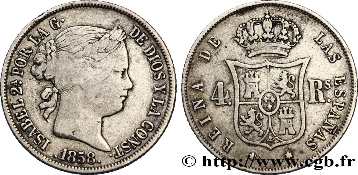 SPAIN 4 Reales Isabelle II 1858 Madrid VF 