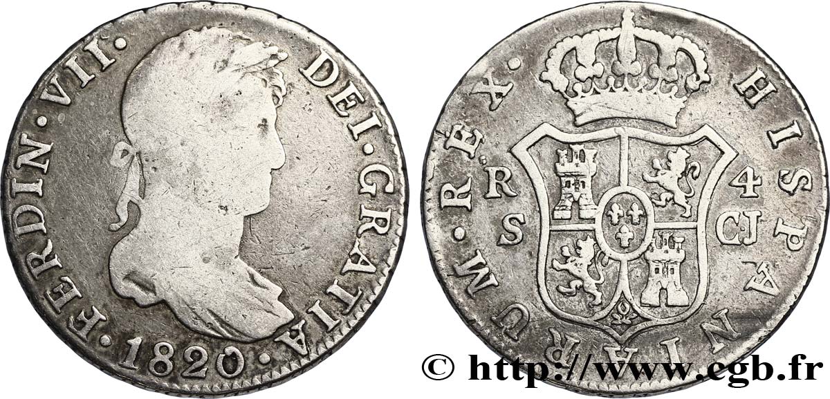 SPAIN 4 Reales Ferdinand VII CJ 1820 Séville VF 