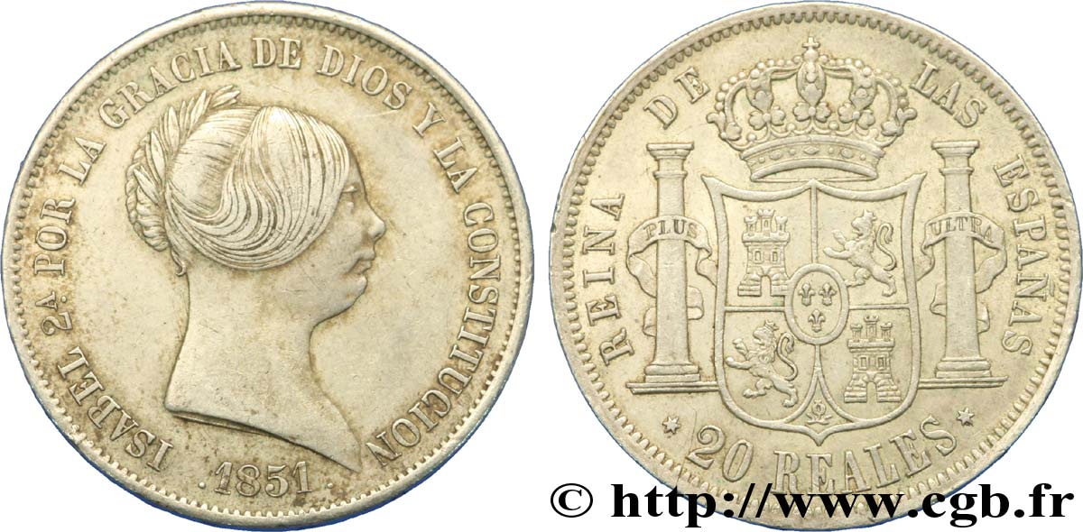 SPANIEN 20 Reales  Isabelle II  1851 Madrid SS 